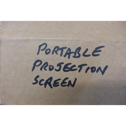 2270 - A portable projection screen in case 87cm wide x 140cm high (unused)