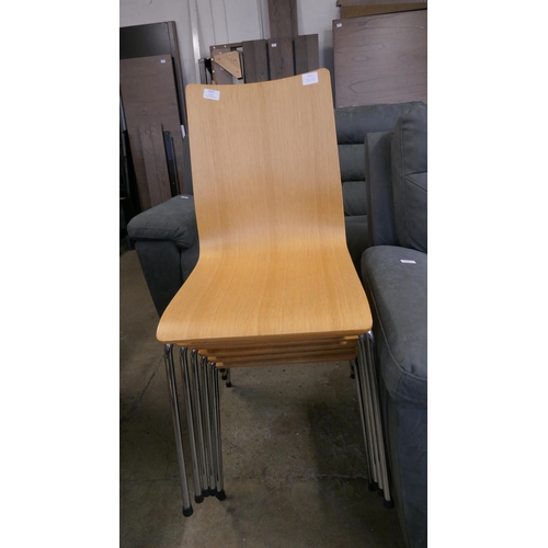 1517 - Six beech laminate stackable chairs