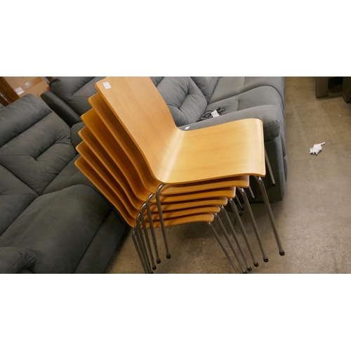 1517 - Six beech laminate stackable chairs