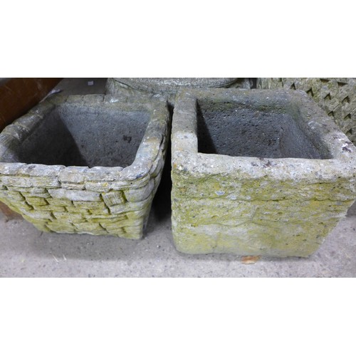 2157B - Two square concrete planters and two round concrete round planters