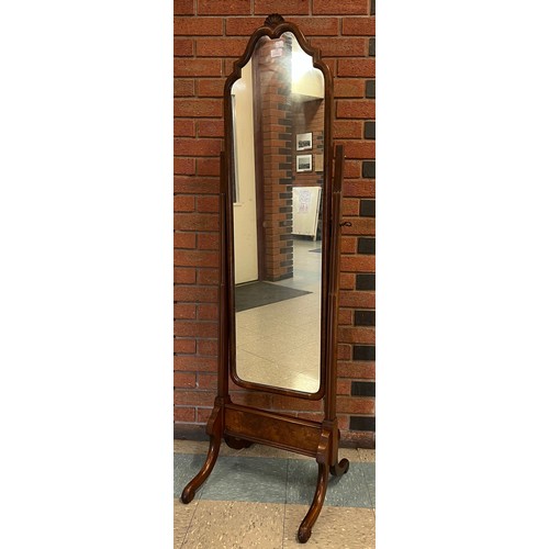 118 - A Queen Anne style walnut cheval mirror