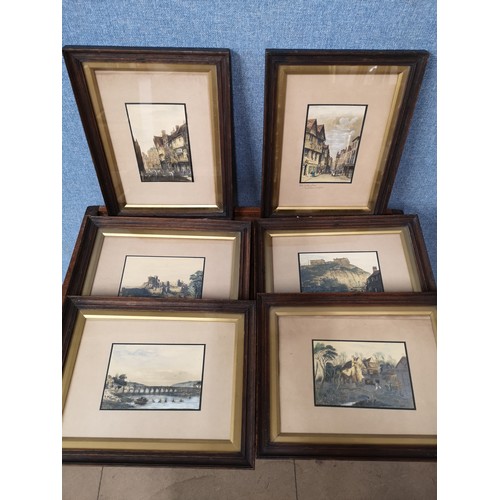 308 - A set of six Nottingham scene over-painted prints, framed