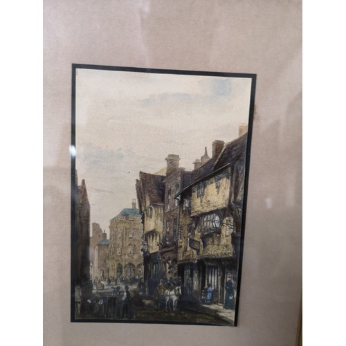 308 - A set of six Nottingham scene over-painted prints, framed