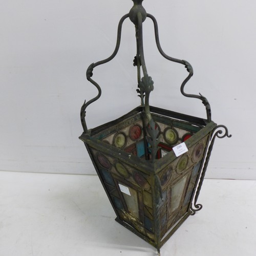 2086 - A Victorian Gothic revival copper and stained-glass decorative lantern