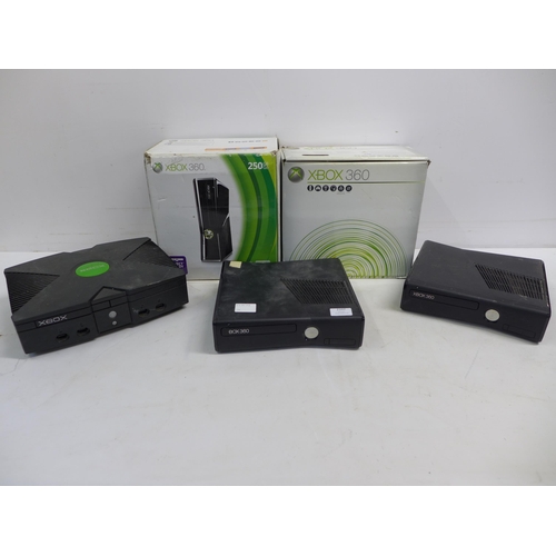 2107 - Three XBOX 360S consoles, an XBOX 360 with 60gb HDD, one controller, power supply, HD AV cable etc. ... 