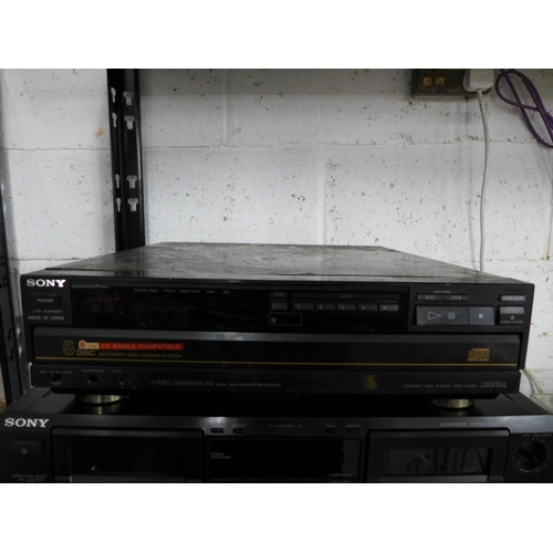 2117 - Three Sony Hi-Fi separates- A Sony CDP-C50M 5-disc CD player, A Sony TC-WE252 twin tape cassette dec... 