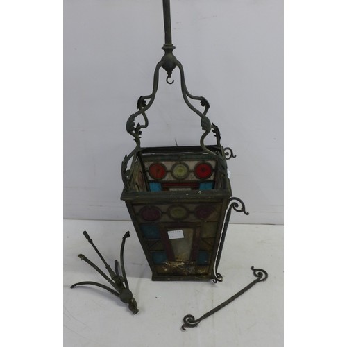 2086 - A Victorian Gothic revival copper and stained-glass decorative lantern