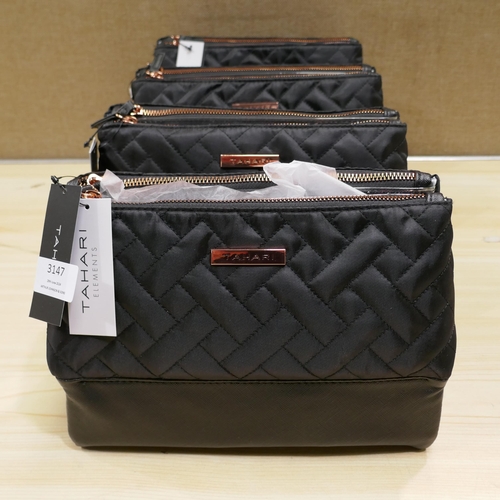 3129 - 4 x 3-Section Tahari Cosmetic Case - Black Quilted  *This lot is subject to VAT (319-542,543)