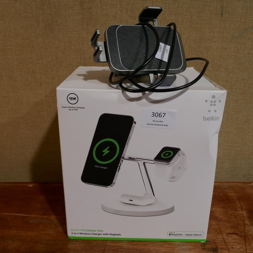 3067 - Wireless Phone Car Charger, Belkin 3-In-1 1 5W Wireless Charger (324-23,46) *This lot is subject to ... 