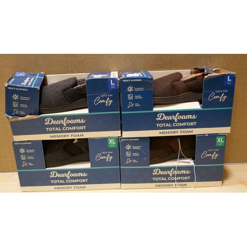 3146 - 4 pairs of Dearfoam brown/grey slippers - size L & XL  *This lot is subject to VAT