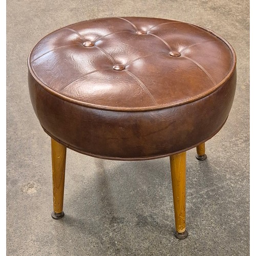 13 - A Sherbourne beech and brown leather circular stool