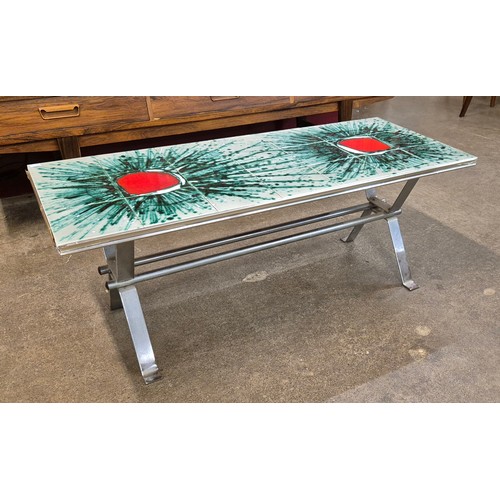 40 - A Belgian Belarti style chrome and tiled top coffee table