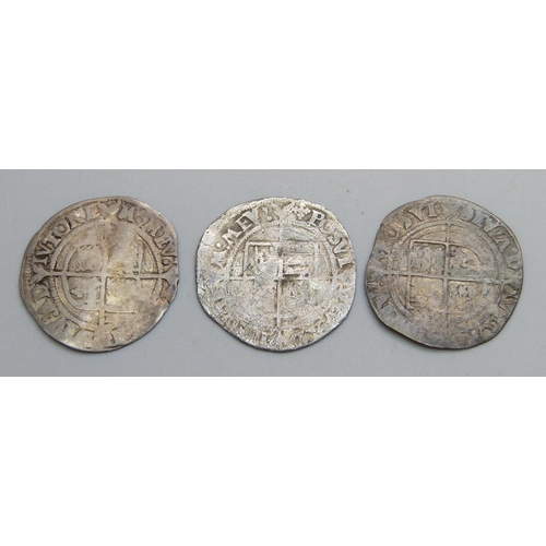 1007 - Three Elizabeth I (1558-1603) silver Groats, (MM Cross Crosslet, no date or rose)