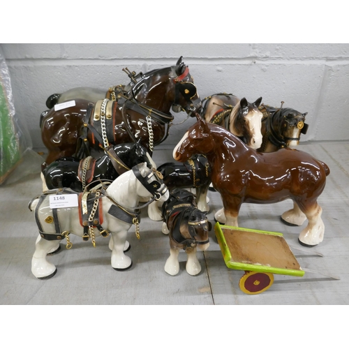 1148 - A collection of horses and carts, all ceramic **PLEASE NOTE THIS LOT IS NOT ELIGIBLE FOR IN-HOUSE PO... 