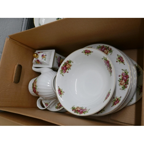 1149 - Six boxes of china including Royal Norfolk dinnerwares, a tea set, Minton Haddon Hall tea cups, some... 