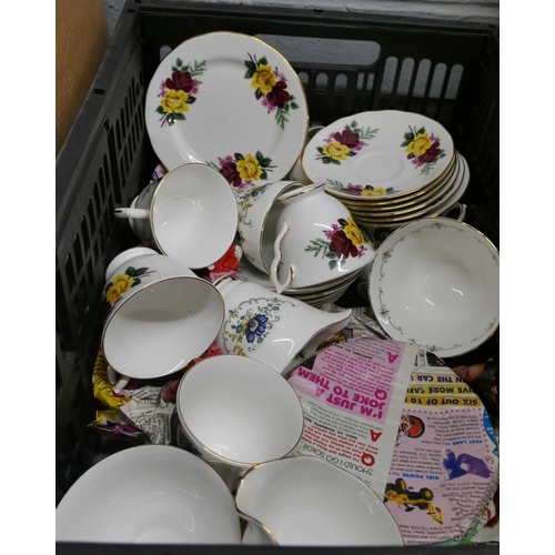 1149 - Six boxes of china including Royal Norfolk dinnerwares, a tea set, Minton Haddon Hall tea cups, some... 