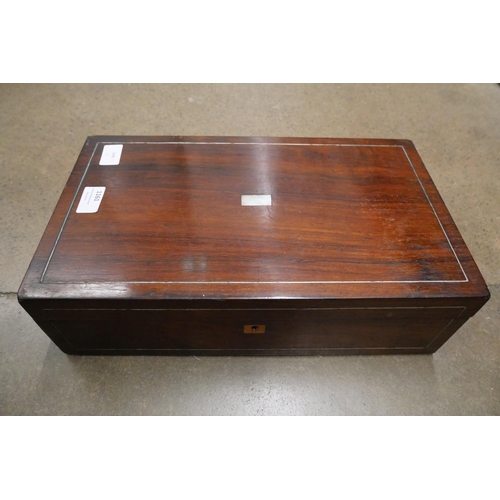 1161 - A rosewood writing box, lacking inner **PLEASE NOTE THIS LOT IS NOT ELIGIBLE FOR IN-HOUSE POSTING AN... 