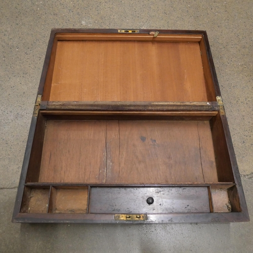 1161 - A rosewood writing box, lacking inner **PLEASE NOTE THIS LOT IS NOT ELIGIBLE FOR IN-HOUSE POSTING AN... 