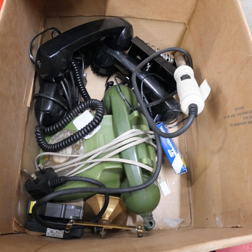 1164 - A green BT telephone, soldering iron and holder, a cased otoscope, a Brother P-Touch 750 label machi... 