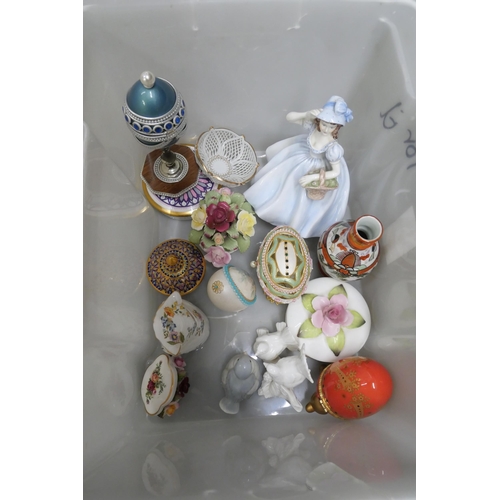 1166 - A Coalport figure, Christine, other china ornaments including Aynsley posy, decorative eggs, etc. **... 