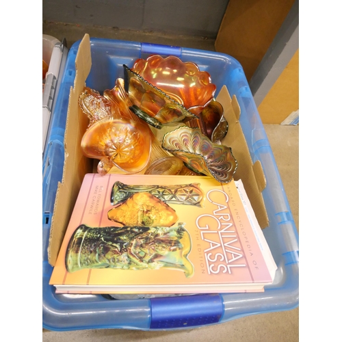 1176 - Three boxes of orange and blue carnival glass **PLEASE NOTE THIS LOT IS NOT ELIGIBLE FOR IN-HOUSE PO... 