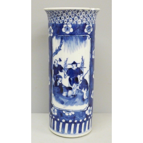 605 - A Chinese blue and white vase, Qinq dynasty, a/f, chips to rim, 20cm