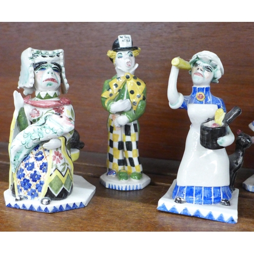 622 - Six Foy Alice in Wonderland studio pottery figures, Alice, Queen of Hearts, rabbit and one other a/f