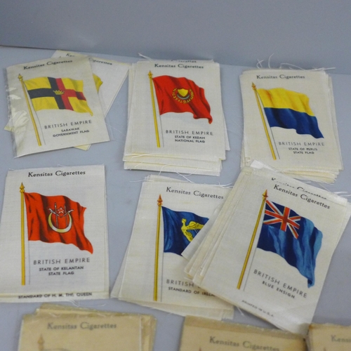 638 - Kensitas silks, Flags of the British Empire and National Flags and a tin of matchbox tops