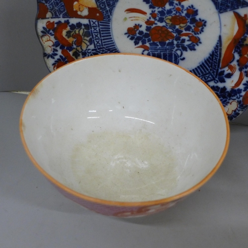 674 - Two Chinese bowls and two dishes, bowls a/f