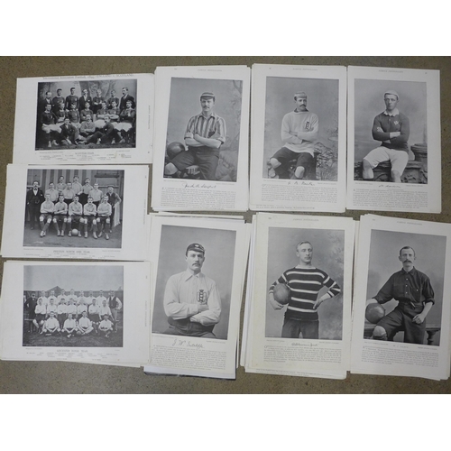 682 - Football/Rugby prints, 1890s teams & players, bookplate issues, double-sided, 95*