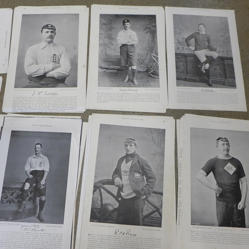 682 - Football/Rugby prints, 1890s teams & players, bookplate issues, double-sided, 95*