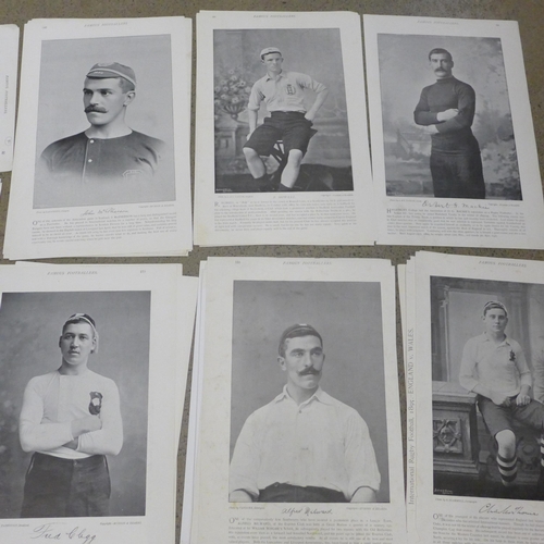 682 - Football/Rugby prints, 1890s teams & players, bookplate issues, double-sided, 95*