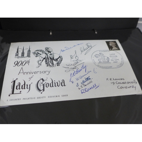 703 - An album relating to Lady Godiva, including letters, postcards, first day covers and other ephemera