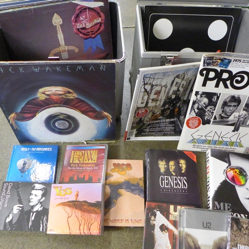 705 - Two aluminium record cases, one Soundlab, plus Rick Wakeman/Elton John LP records, Yes and David Bow... 