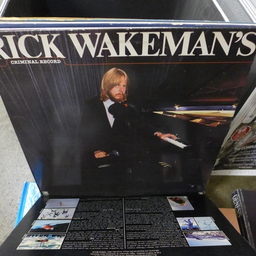 705 - Two aluminium record cases, one Soundlab, plus Rick Wakeman/Elton John LP records, Yes and David Bow... 