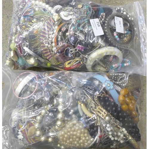 718 - Two bags of costume jewellery