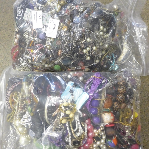 722 - Two bags of costume jewellery