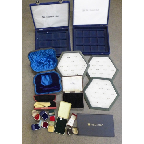 760 - Jewellery and silver boxes and ring display trays