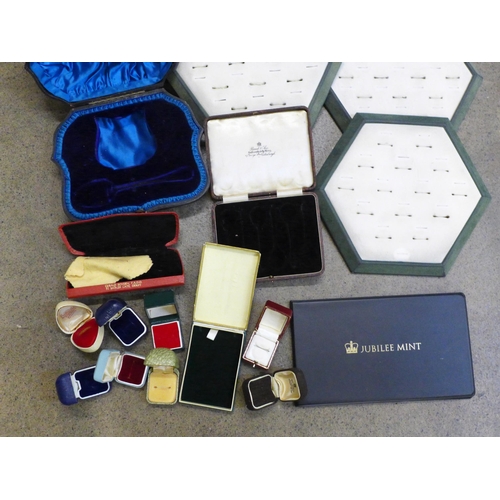 760 - Jewellery and silver boxes and ring display trays