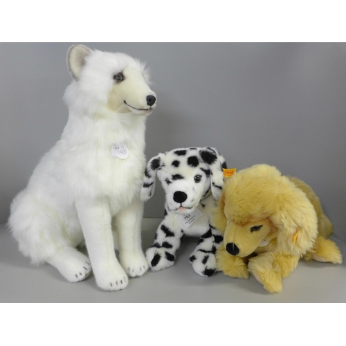 763 - Three Steiff dog soft toys