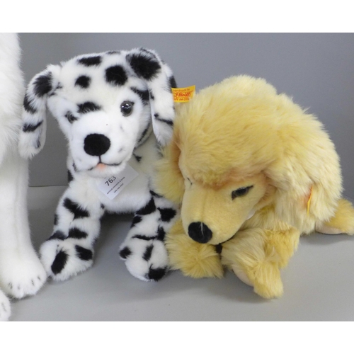 763 - Three Steiff dog soft toys