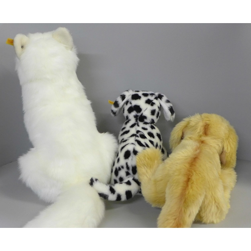 763 - Three Steiff dog soft toys