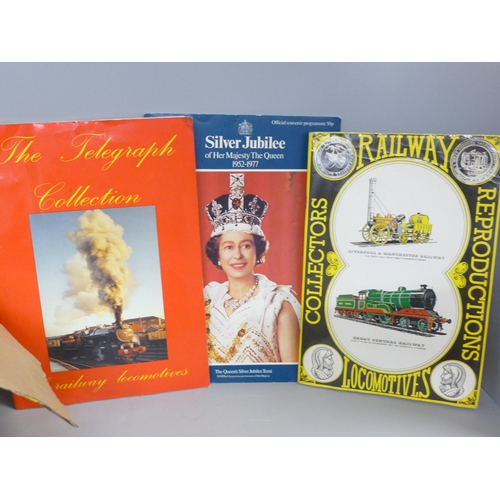 764 - A box of assorted postcards and three albums of railway collectors cards