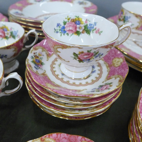 773 - A large collection of Royal Albert Lady Carlyle tea and dinnerware; tea pot, 2x cream and sugar, 8x ... 