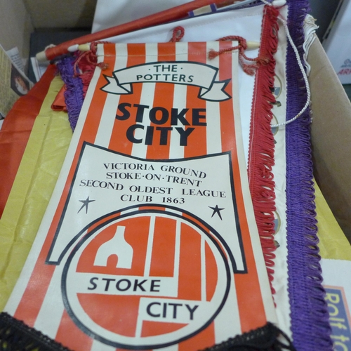 779 - Stoke City Football Club and lady's memorabilia including several pennants, England silk scarf, Wome... 