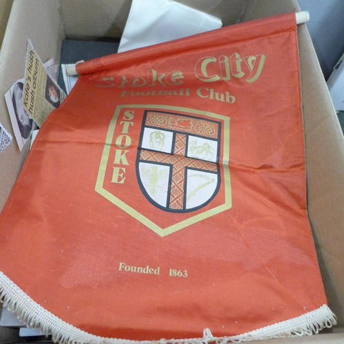 779 - Stoke City Football Club and lady's memorabilia including several pennants, England silk scarf, Wome... 