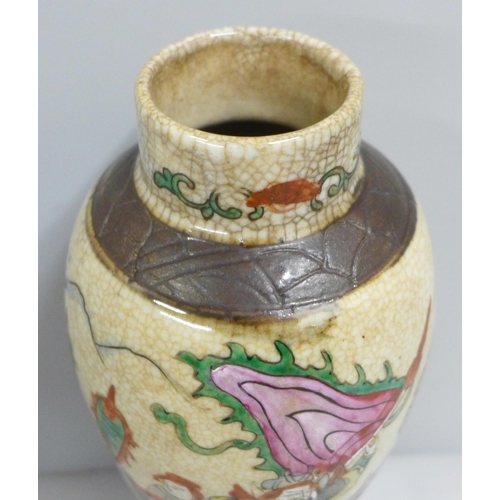 786 - Early 20th century Chinese crackle glaze lidded vase, 33cm tall with lid