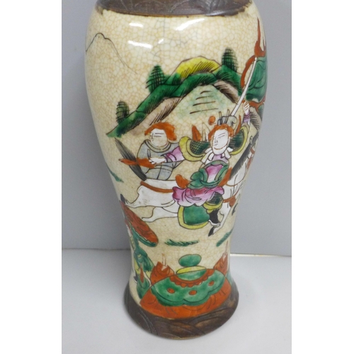 786 - Early 20th century Chinese crackle glaze lidded vase, 33cm tall with lid