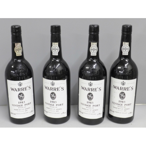 789 - Four bottles of 1983 Warre's vintage port and original box for twelve bottles