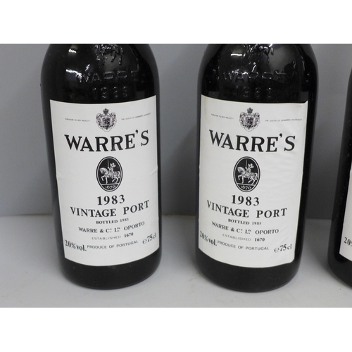 789 - Four bottles of 1983 Warre's vintage port and original box for twelve bottles